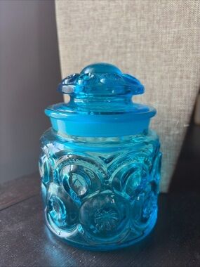 LE Smith 5 inch With Lid blue Moon and Stars canister apothecary jar